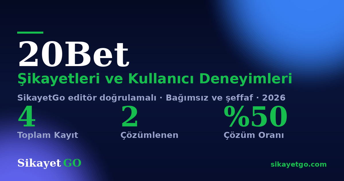 20Bet şikayet sayfası kart görseli